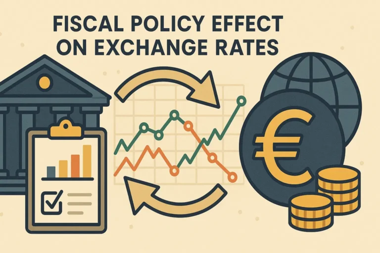 Pictogram showing fiscal policy affects on exchange rates