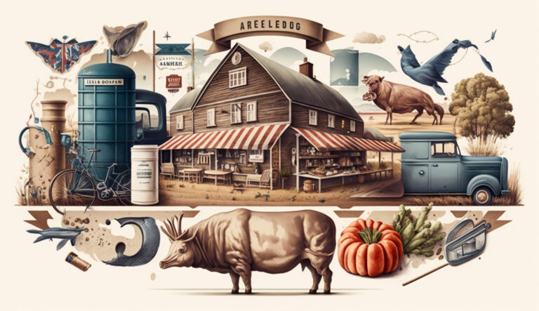A farm house, cattle and farm products