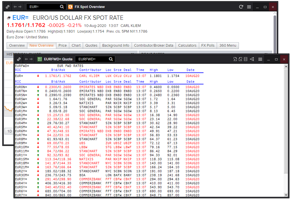 EURO US Dollar FX Spot Rate Example