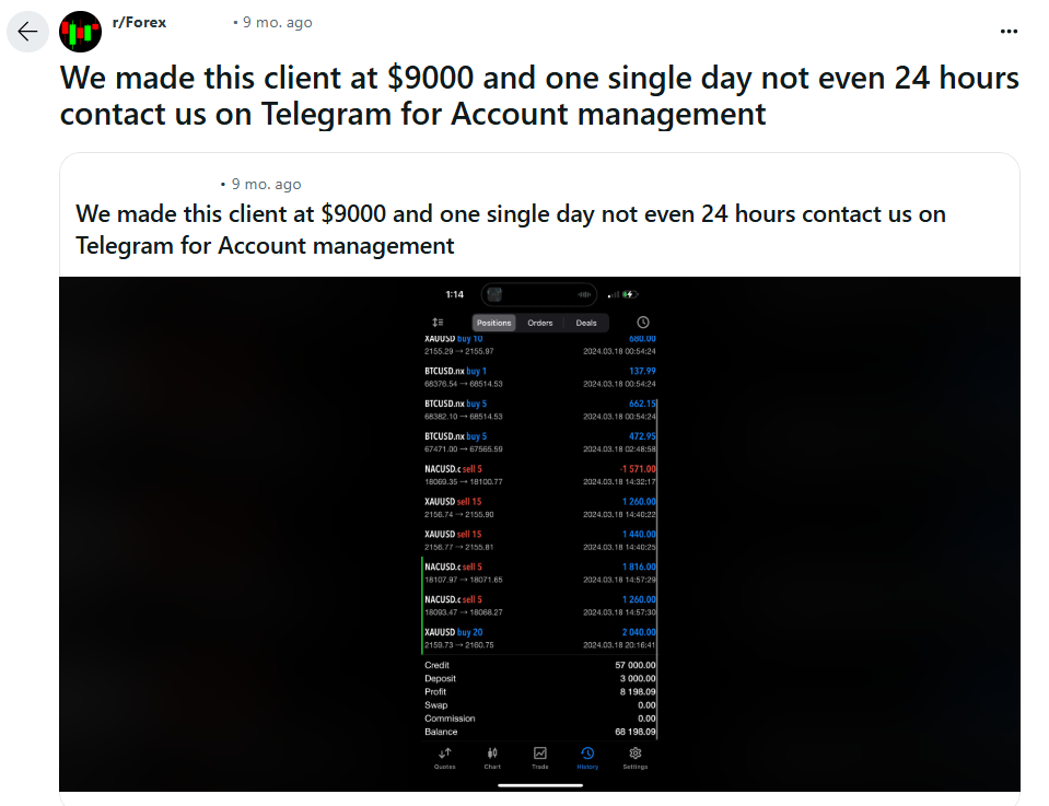 Screenshot of a Reddit post promoting account management scam