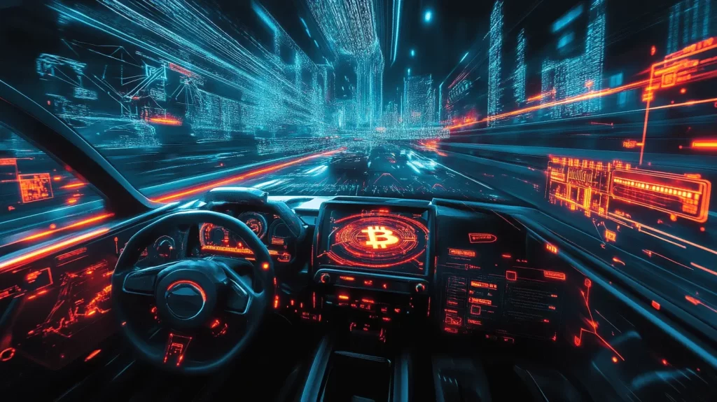 A futuristic picture from the cabin of a crypto driver