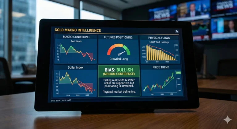 An image depicting a tablet with a screen showing macroeconomic variables known to affect the prices of gold